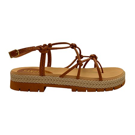 (114-2275) Sandália Flatform Tiras Detalhes Nós  Ambar