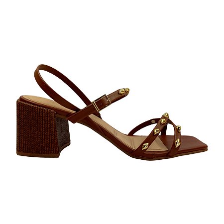 (6942A-19968) Sandália Salto Bloco Aplicação De Detalhes  Toscana Tiramissu