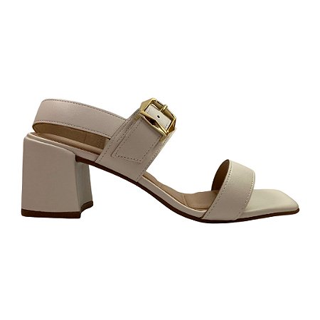 (6942A-19836) Sandália Salto Bloco Com Fivela  Toscana Baunilha