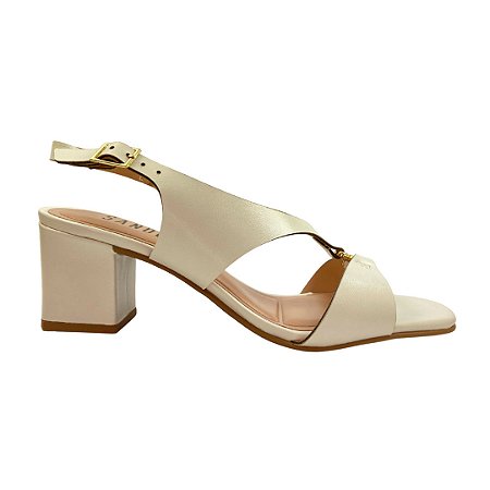 (8453-91134) Sandália Salto Bloco Detalhe  Off White