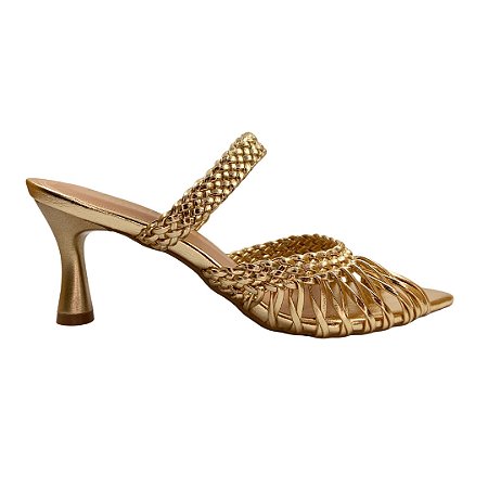 (1577605) Tamanco Trançada Bico Folha Champagne