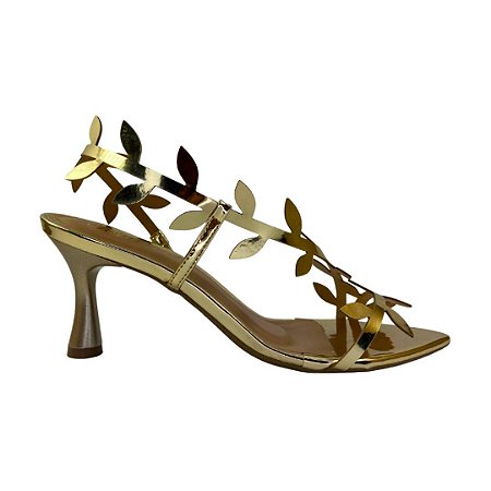 (1577661) Sandália Salto Taça Bico Folha Ouro Light