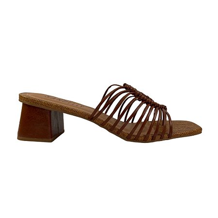 (4612187) Tamanco Salto Bloco Tiras Finas   Whisky