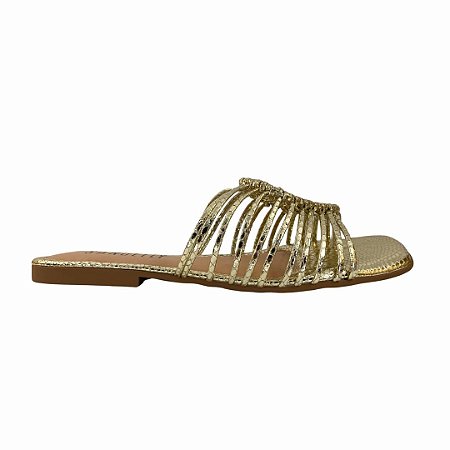 (7042187) Rasteira Tiras Detalhe Champagne