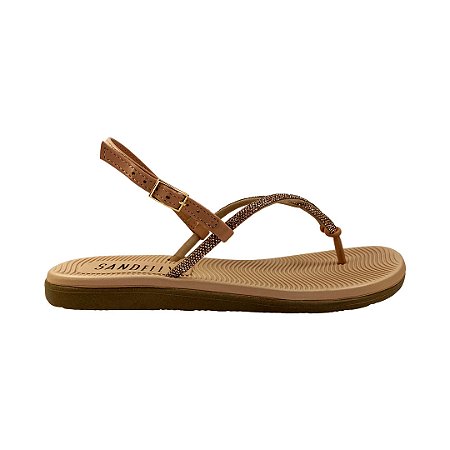 (8346-16167) Sandália Tiras Cruzadas Detalhes Nude/Cobre