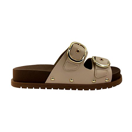 (8419-16318) Flatform Tiras Fivelas Douradas Areia