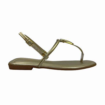 (702611454) Sandália Rasteira Tiras Em T Detalhe  Ouro Light