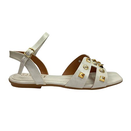 (264200-263) Sandália Rasteira Tiras Em H E Aplicações De Tachas Off White