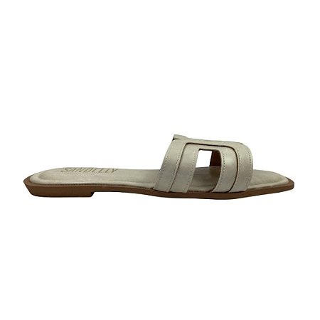 (Pe1518) Rasteira Confortável Tira Geométrica  Off White