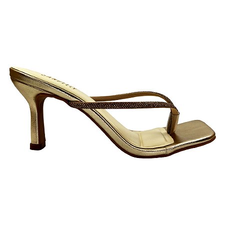 (5251-12254) Tamanco Tira V Detalhe Brilho Ouro