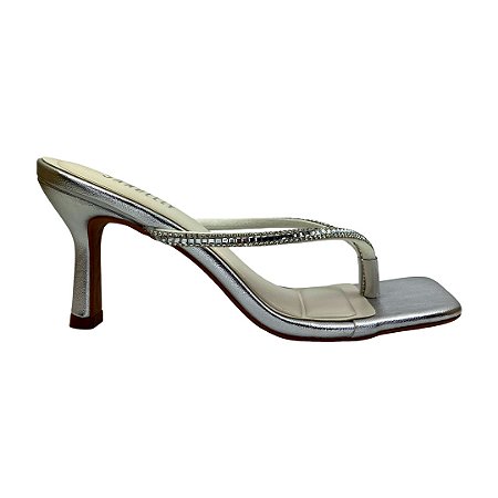 (5251-12254) Tamanco Tira V Detalhe Brilho Prata