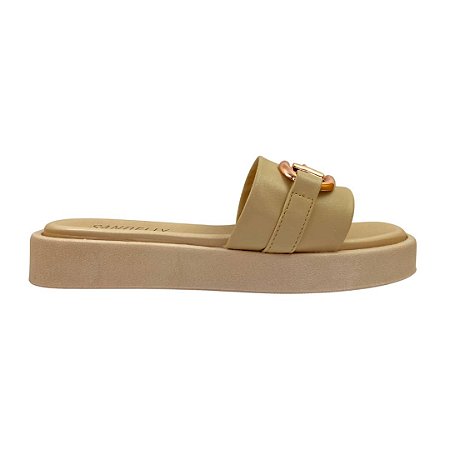 (Zx2506) Flatform Com Fivela Metalizada Amendoa