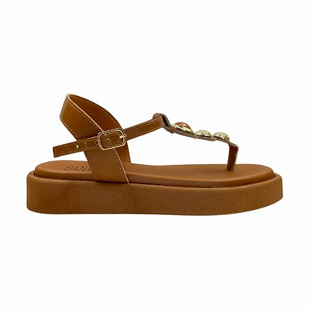 (Zx2545) Sandália Flatform Com Pedrarias  Ambar