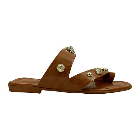 (701911454) Rasteira Encaixe Anatômico Detalhes Metálicos Cappuccino