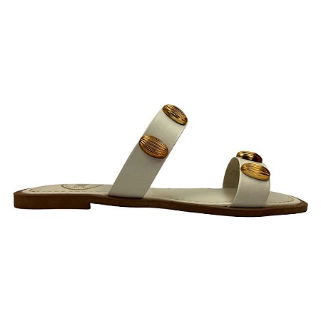 (951932) Rasteira Duas Tiras Detalhes Metálicos Off White