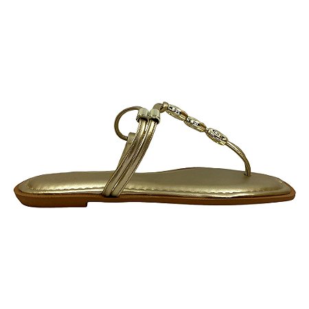 (Pe2447) Rasteira Detalhes Metalizados Ouro Light