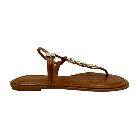 (Pe2447) Rasteira Detalhes Metalizados Ambar