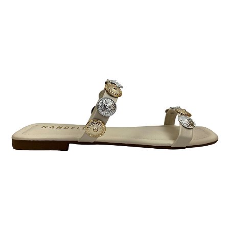 (237Ne) Rasteira Duas Tiras Apliques Metalizados Off White