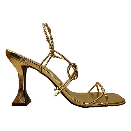 (3030-0-8876) Sandália Salto Alto Amarração Ouro Light