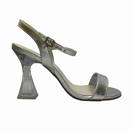 (5406-12251) Sandália Metalizada Com Salto Geométrico Em Acrílico Prata