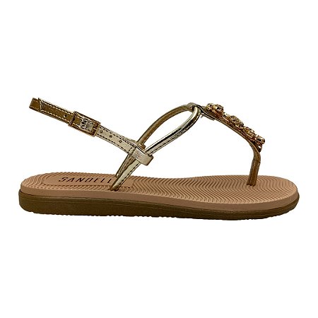 (8346-16384) Rasteira Aplicação Pedrarias Tira Dourada Light Gold