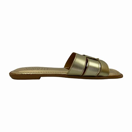 (Pe2353) Rasteira Tiras H Ouro Light