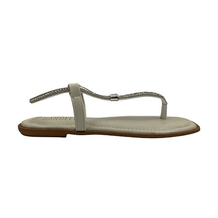(Pe2453) Sandália Rasteira Conforto Com Tira Em Strass Off White