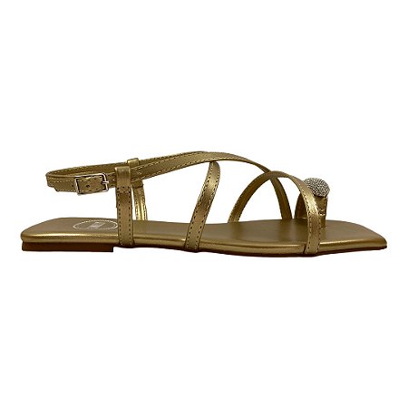 (8230-16162) Sandália Rasteira Tiras Cruzadas Detalhe Dedão Light Gold