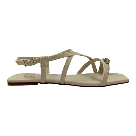 (8230-16162) Sandália Rasteira Tiras Cruzadas Detalhe Dedão Off White