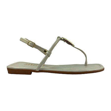 (702611454) Sandália Rasteira Tiras Em T Detalhe  Off White