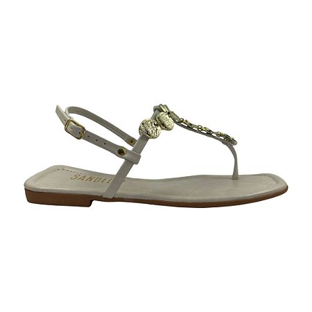 (700211454) Sandália Rasteira Com Aplicações Metalizadas Off White