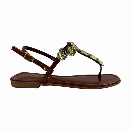 (700211454) Sandália Rasteira Com Aplicações Metalizadas Whisky