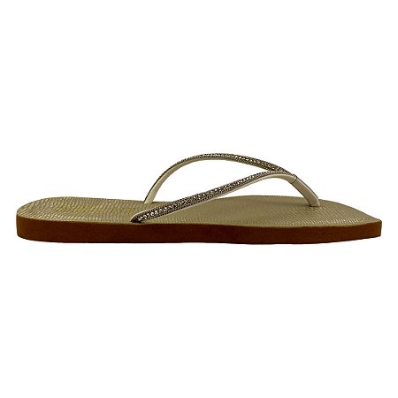 (Rv2416) Chinelo Tira Pedras Brilhosas Ouro Light