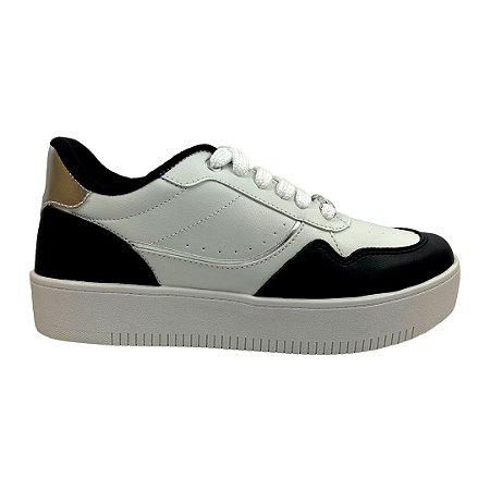 (21114Sd) Tênis Casual Bicolor Detalhe Metálico Branco / Preto
