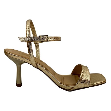 (6891A-19935) Sandália Texturizada Salto Geométrico Ouro