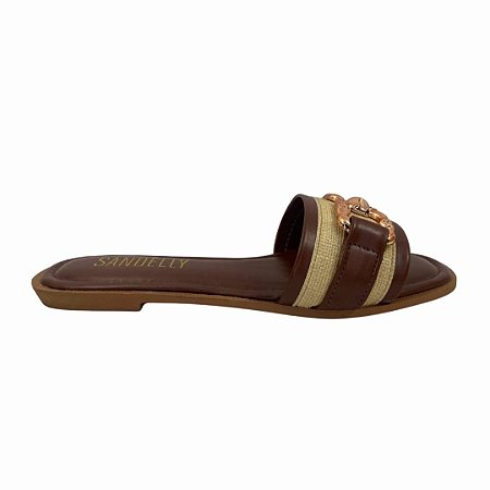 (Pe2401) Rasteira Fivela Metalizada Natural/Trufa