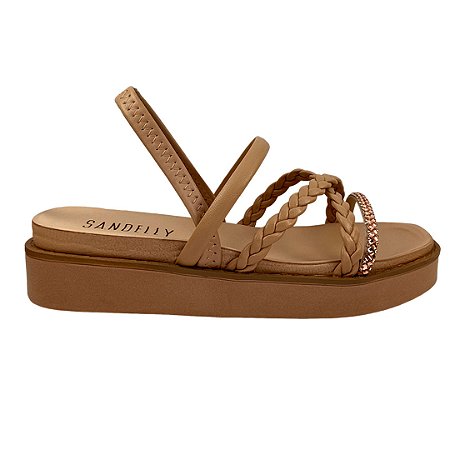 (8404-16188) Flatform Tiras Trançadas Detalhe Brilho Natural