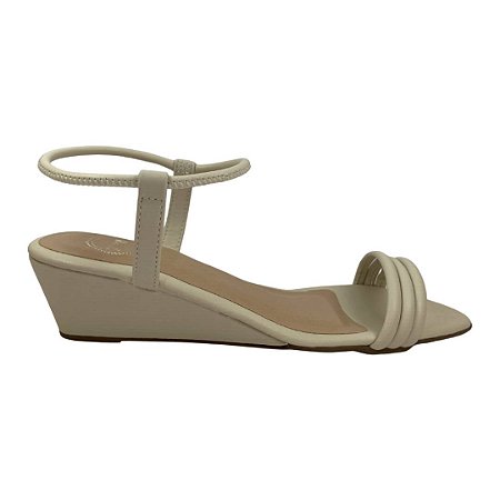 (44655) Sandália Anabela Com Tiras Off White