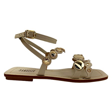 (8222-9100) Sandália Rasteira Detalhes Metálicos Off White