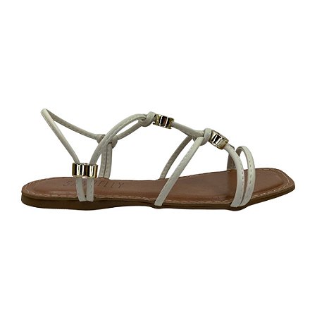 (1684Rq8) Sandália Rasteira Com Detalhes Dourados E Tiras Finas Off White