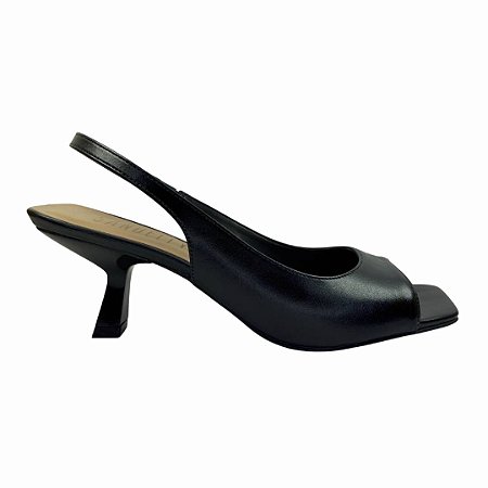 (6675-18311) Sandália Peep Toe Salto Baixo Preto