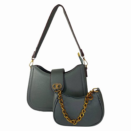 (Lk3010) Kit Bolsa Feminina 2 Peças Alça Transversal Ajustável Moderna Elegante Cinza