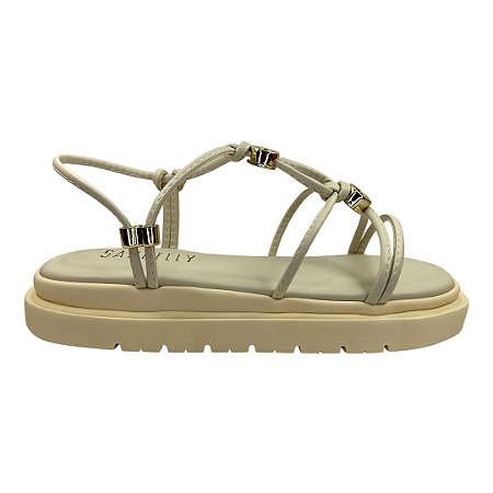 (1684Tho5) Flatform Tiras Finas Detalhes Argola Off White