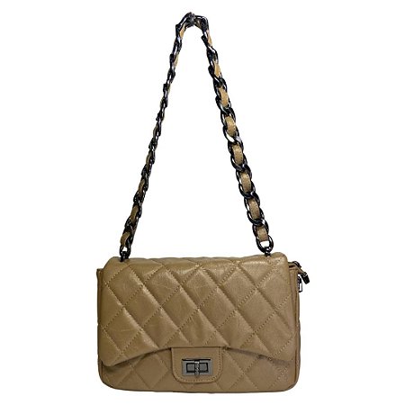 (6599) Bolsa Média Matelassê Com Alça De Corrente E Alça Ajustável Removível Caqui