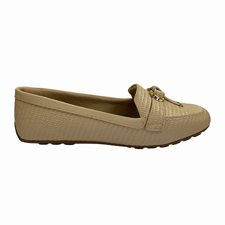 (8263-16492) Mocassim Prático Calce Fácil Com Argola Metalizada E Design Elegante  Areia
