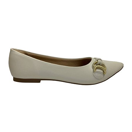 (8407-16505) Sapatilha Bico Fino Com Argola Dourada E Design Elegante  Off White