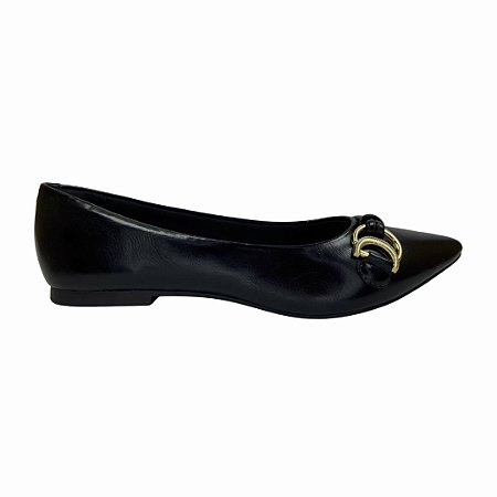 (8407-16505) Sapatilha Bico Fino Com Argola Dourada E Design Elegante  Preto