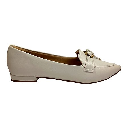 (8117-16527) Sapatilha Bico Fino Entrelaço Detalhe Metálico Off White