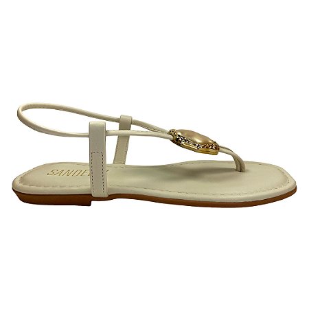 (Ue2597) Rasteira Pedra Orgânica Detalhe Dourado Off White