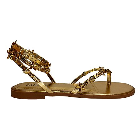 (4155T-11964) Sandália Rasteira Aplicações Estrelas Conchas Gold